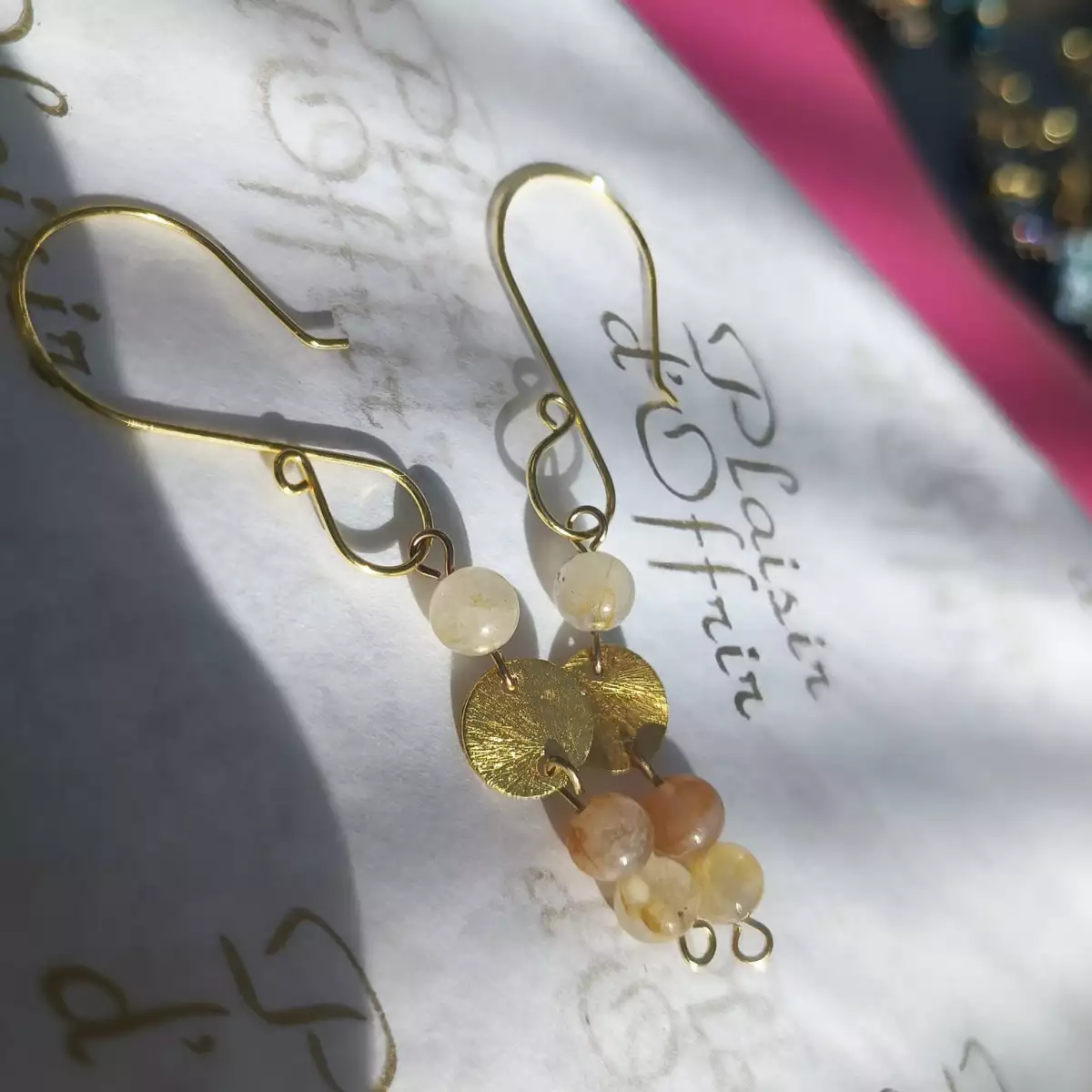 Boucles d'oreilles pierre citrine naturelle