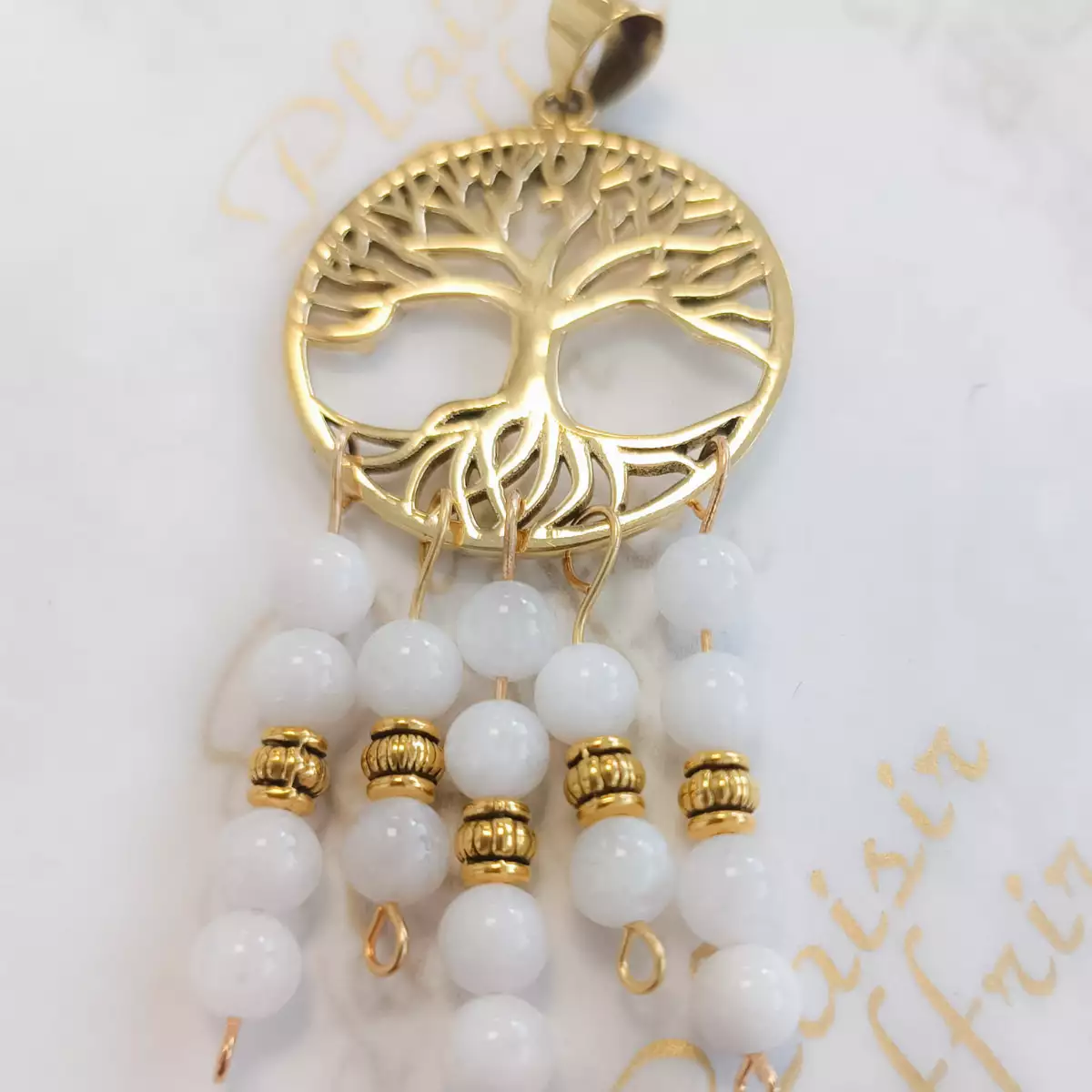 Pendentif Arbre de vie doré pierre de Lune