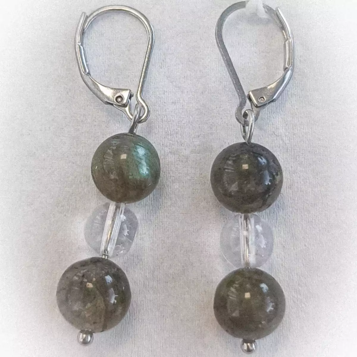 Boucles d'oreilles Labradorite, Cristal de roche